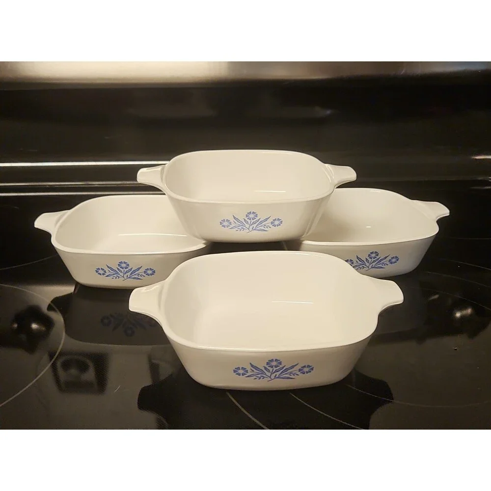 Set of 4 Vintage Corning Ware P-41-B Blue Cornflower Small Casserole 1-3/4 Cup